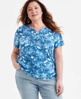 Style & Co - Plus Size Printed Henley Knit Tee