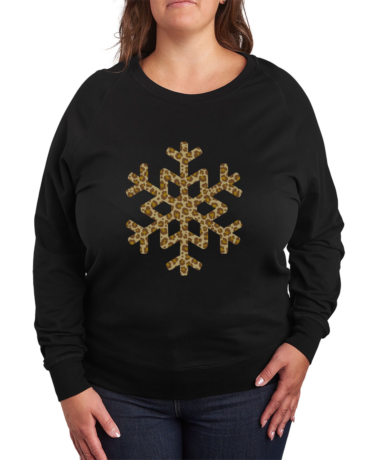 Plus Size Trendy Leopard Snowflake Graphic Pullover Top
