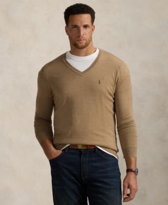 Men's Big & Tall Washable Wool V-Neck Sweater