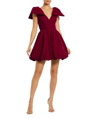 Women's Shoulder Bow Velvet Bubble Mini Dress