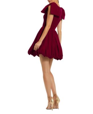Women's Shoulder Bow Velvet Bubble Mini Dress
