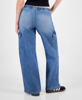 Juniors' Mid-Rise Wide-Leg Cargo Jeans