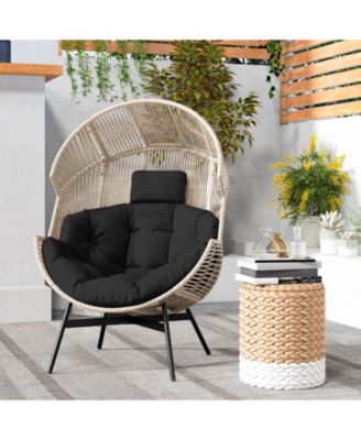 Wicker Oversized Egg Style Chair with Cushions and Headrest