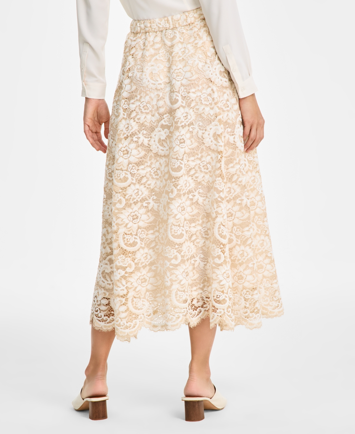 ANNE KLEIN WOMEN'S PULL-ON LACE MIDI SKIRT 