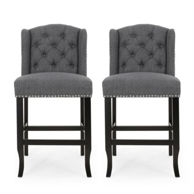 Set of 2 Wingback Counter Stools with Button-Tufted Back & Nailhead Accents-The Pop Home