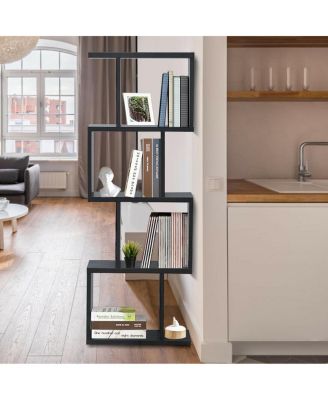 4 Tiers Wooden S-Shaped Bookcase for Living Room Bedroom Office
