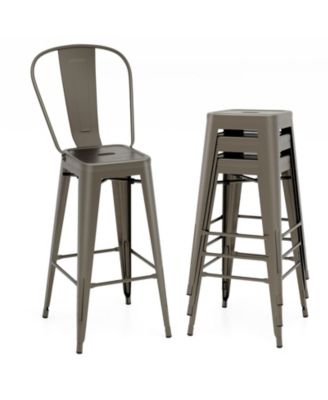 30 Inch Height Set of 4 High Back Metal Industrial Bar Stools