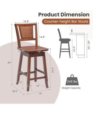 2 Pieces 24.5 Inch Bar Stools with Rattan Back and Swivel Seat
