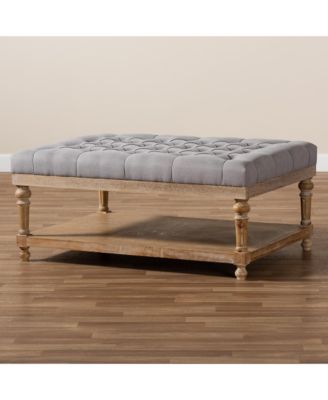 Lindsey Modern and Rustic Grey Linen Fabric Upholstered and Greywashed Wood Cocktail Ottoman