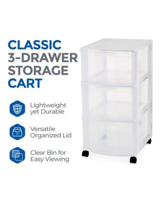 Classic 3 Drawer Organizer Plastic Storage Cart w/ Wheels, White
