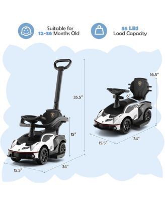 3-in-1 Licensed Lamborghini Ride on Push Car Stroller Sliding Car w/ Sound