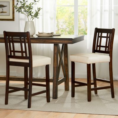 Set of 2 Counter Height Chairs with 5cm Cushion, Wooden Back Bar Stools-The Pop Home