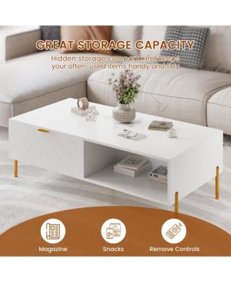 47in Rectangle Wood Mid-Century Modern Coffee Table with 2 Drawers