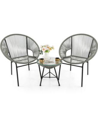 3 Pieces Patio Acapulco Furniture Bistro Set with Glass Table