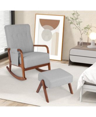 Rocking Chair with Ottoman, Solid Wood Frame and Padded Cushion