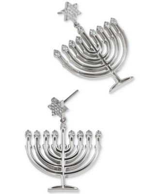 Gold-Tone Cubic Zirconia Polished Menorah Chandelier Drop Earrings