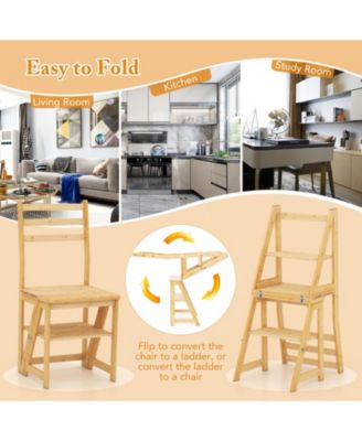 Multifunctional 3-in-1 Ladder Chair Display Plant Stand for Library Kitchen Office