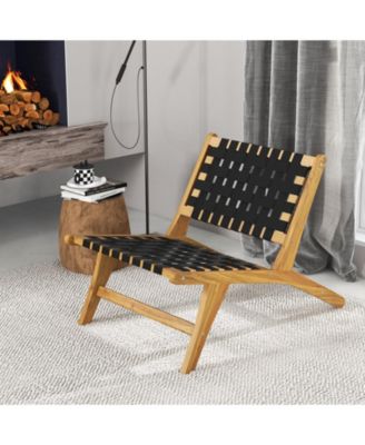 Indoor Patio Teak Wooden Chair with Woven Webbing Seat and Backrest