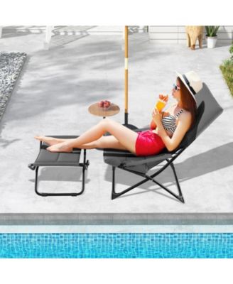 Patio Folding Sling Chair with Ottoman Footrest and Removable Cushion