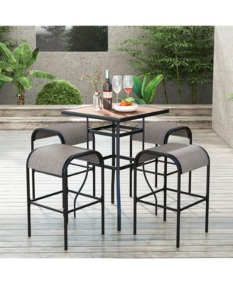 Set of 4 Patio Metal Bar Stools with Curved Fabric Seat-Set of 4