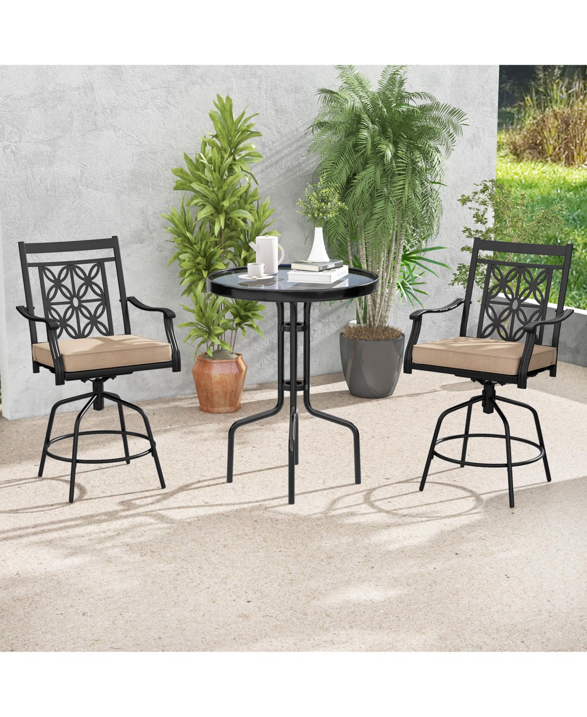 Gouun Outdoor Swivel Bar Stools Set of 2 with Seat Cushions