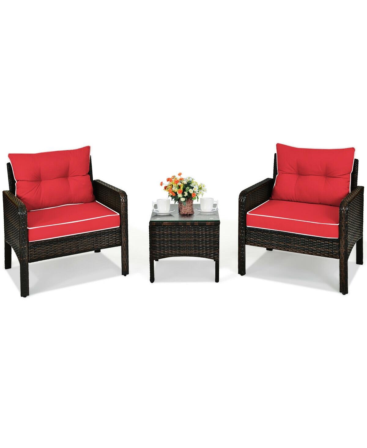 Gouun 3 Pcs Outdoor Patio Rattan Conversation Set with Seat Cushions