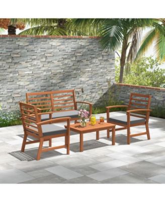4 Pieces Outdoor Furniture Set with Stable Acacia Wood Frame