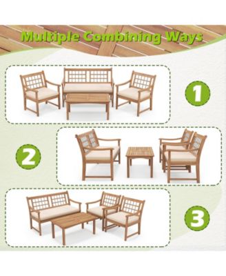 4 Piece Wood Patio Furniture with Armchairs Loveseat and Table-Off