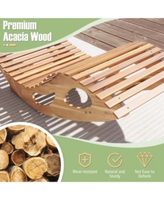 Acacia Wood Patio Rocking Sun Lounger Chaise Lounge with Ergonomic Curved Seat