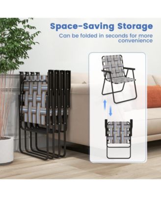 2 Pieces Folding Beach Chair Camping Lawn Webbing Chair-Cofee