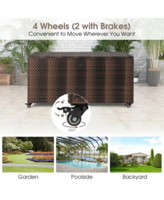 96 Gallon PE Wicker Outdoor Storage Box with 4 Wheels