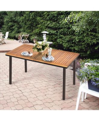 55 Inch Patio Acacia Dining Table with Umbrella Hole