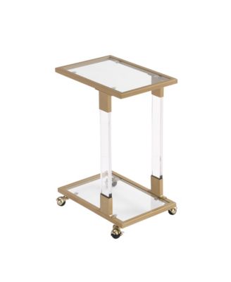 17.72"Golden Side Table, Acrylic Sofa Table, Glass Top C Shape Square Table with Metal Base for Living Room, Bedroom, Balcony Home and Office