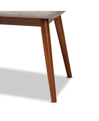 Flora II Mid-Century Modern Light Grey Fabric Upholstered Medium Oak Finished Wood Dining Bench