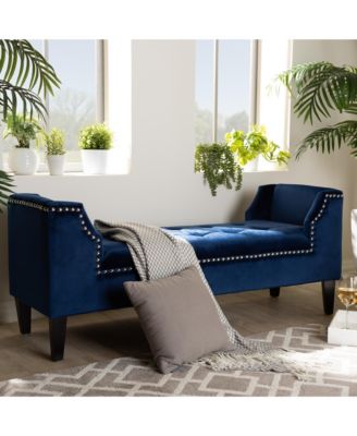 Perret Modern and Contemporary Royal Blue Velvet Fabric Upholstered Espresso Finished Wood Bench