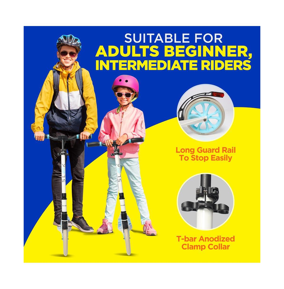 SereneLife Lightweight Foldable Kick Scooter for Teens and Adults, Adjustable Height - Black