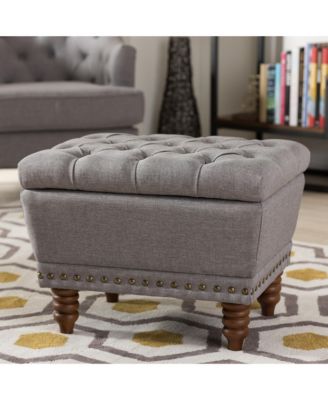 Annabelle Modern and Contemporary Light Grey Fabric Upholstered Walnut Wood Finished Button-Tufted Storage Ottoman