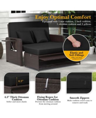 Patio Rattan Daybed with 4-Level Adjustable Backrest and Retractable Side Tray