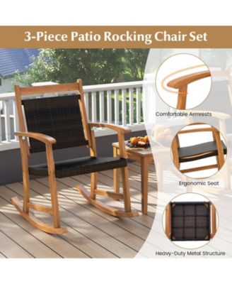 3 Pieces Acacia Wood Patio Rocking Chair Set with Side Table