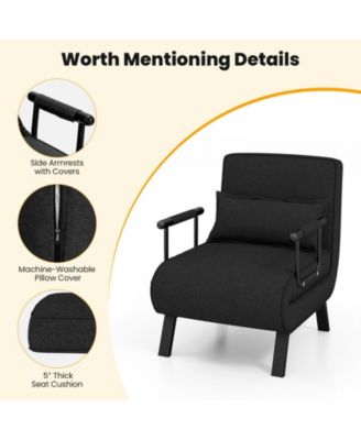 Folding 6 Position Convertible Sleeper Bed Armchair Lounge Couch with Pillow