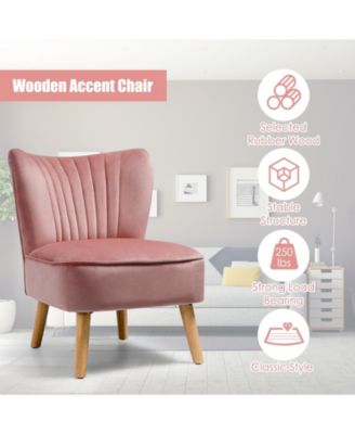 Modern Armless Velvet Accent Chair with Wood Legs