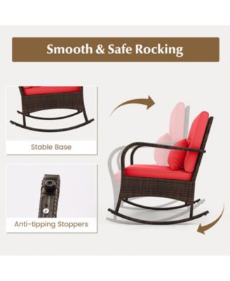 3 Pieces Outdoor Rocking Set with Tempered Glass Table for Backyard Poolside