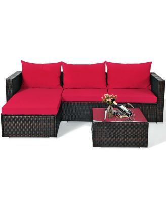 5 Pieces Patio Rattan Sectional Furniture Set with Cushions and Table