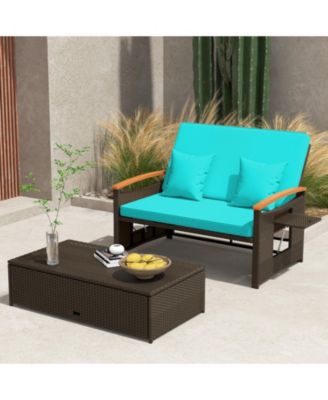 Outdoor Wicker Daybed with Folding Panels and Storage Ottoman