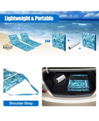 3 Pieces Beach Lounge Chair Mat Set 2 Adjustable Lounge Chairs with Table Stripe