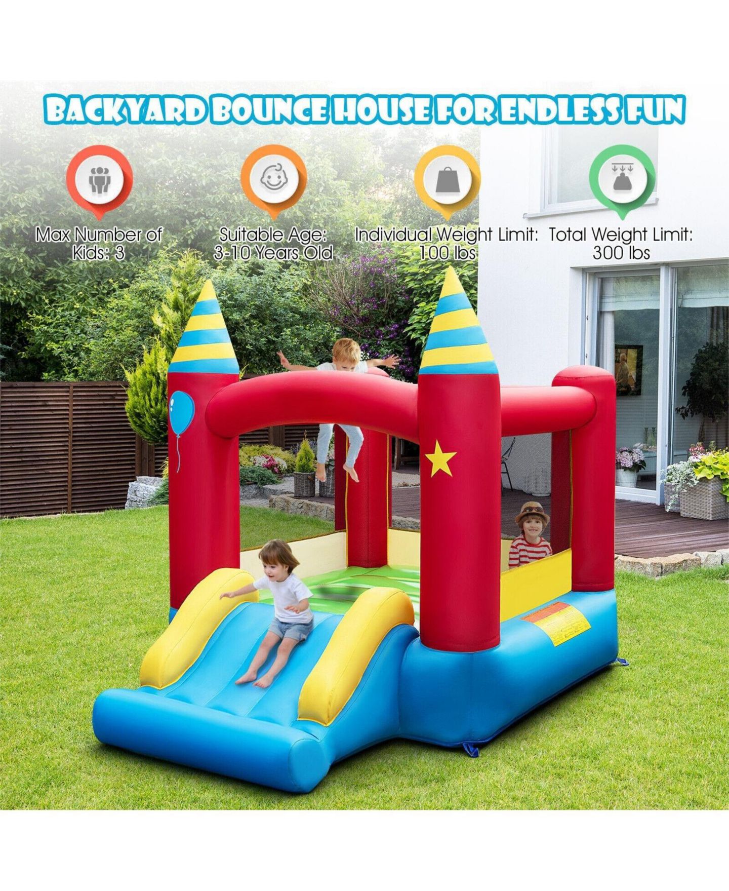 Детская игрушка GOUUN Kids' Inflatable Bounce Castle with Slide, Fits 2-3 Children, Ages 3+, цвет: Красный — фото 3