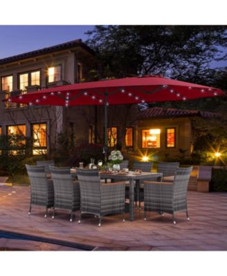 11 Pieces Patio Dining Set with 15 Feet Double-Sided Patio Umbrella Base Included-Wine