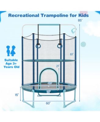 60 Inch Trampoline with Gymnastic Bar and Rings for Kids