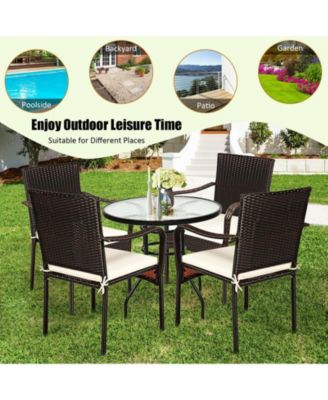 Set of 4 Patio Rattan Stackable Dining Chair with Cushioned Armrest for Garden