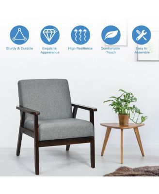 Solid Rubber Wood Fabric Accent Armchair